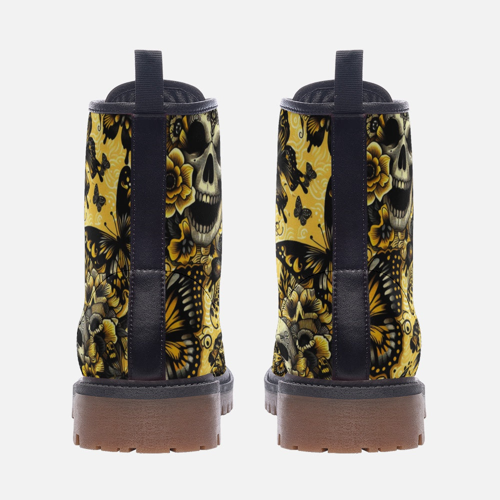 Yellow Faux Leather Skull Casual Lightweight Boots Printy6