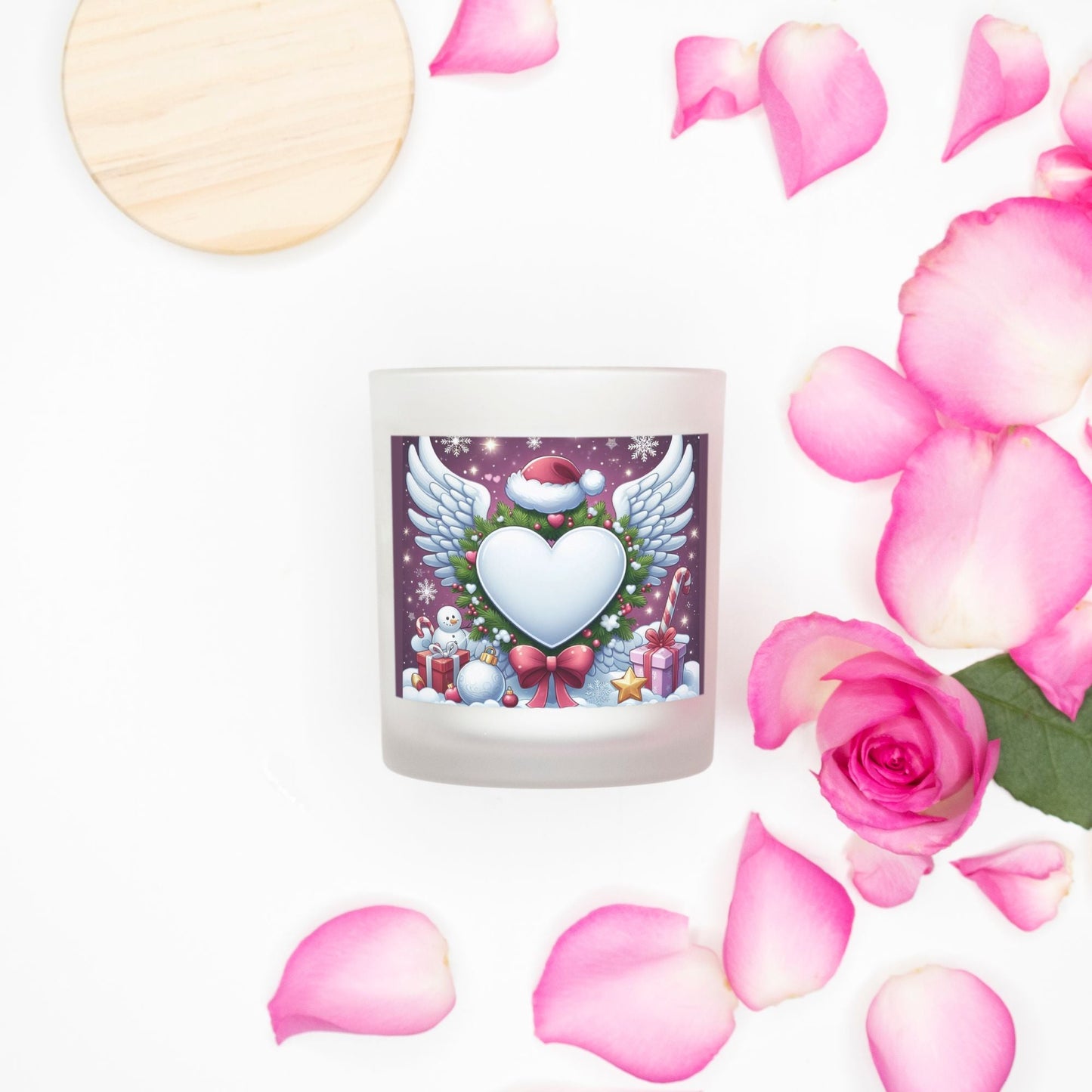 Candle Frosted Christmas decoration Angel Wings and Heart (Pink Wick) Glass by ChristmasLoving.Shop