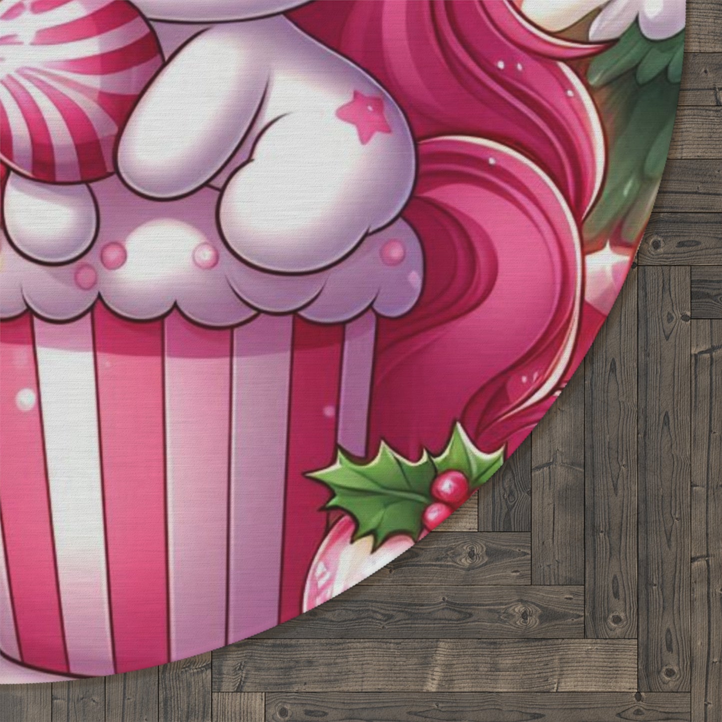 Christmas Round Rug - Pink Muffin Decoration, Holiday Round Mat, Festive Home Decor, Cozy Christmas Rug, Winter Rug, Holiday Area Rug by Printify