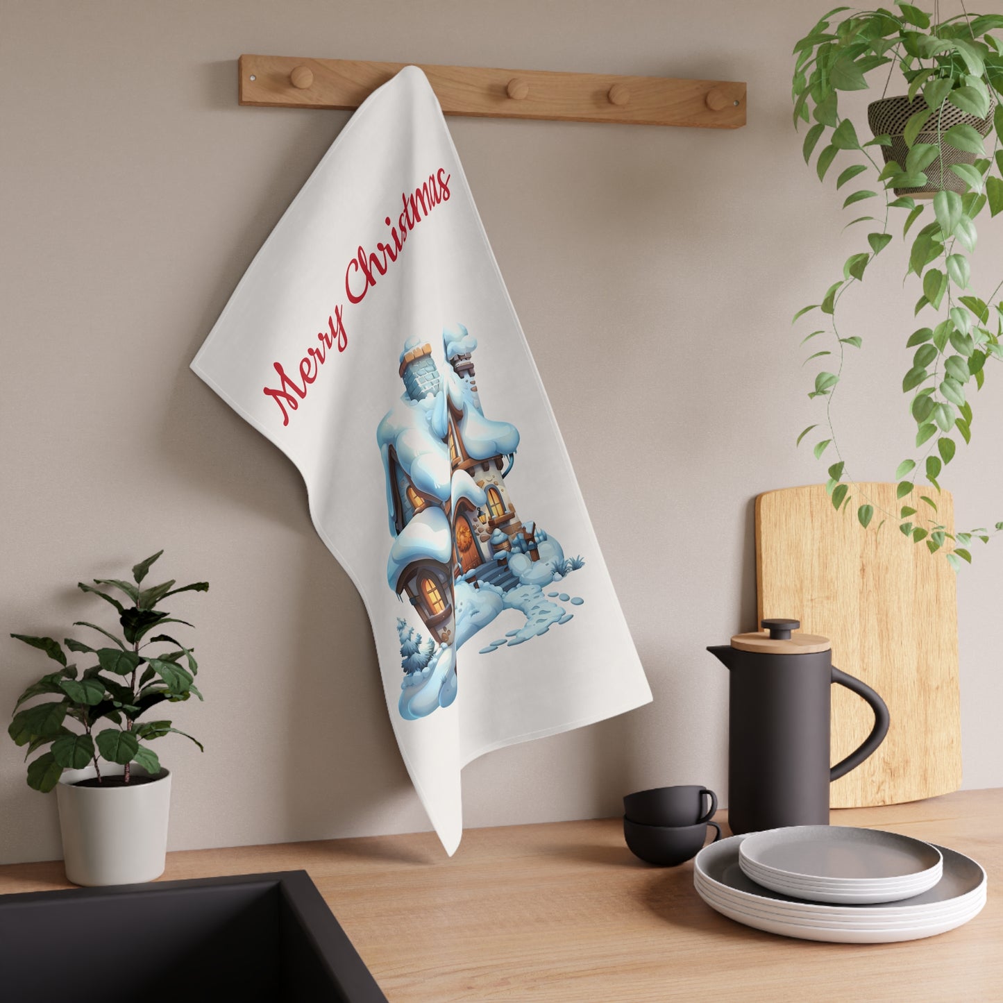 Merry Christmas Farmhouse Tea Towels — Festive Cotton-Poly Dish Towel Set | Holiday Kitchen Decor & Hostess Gift by Printify