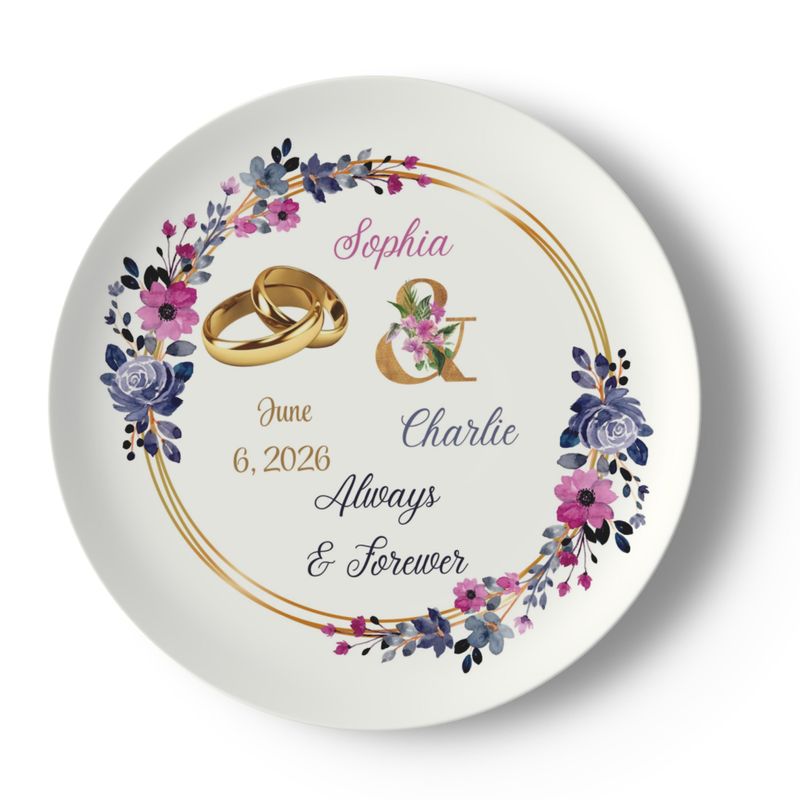 China Plates Wedding personalized with names, floral Contrado