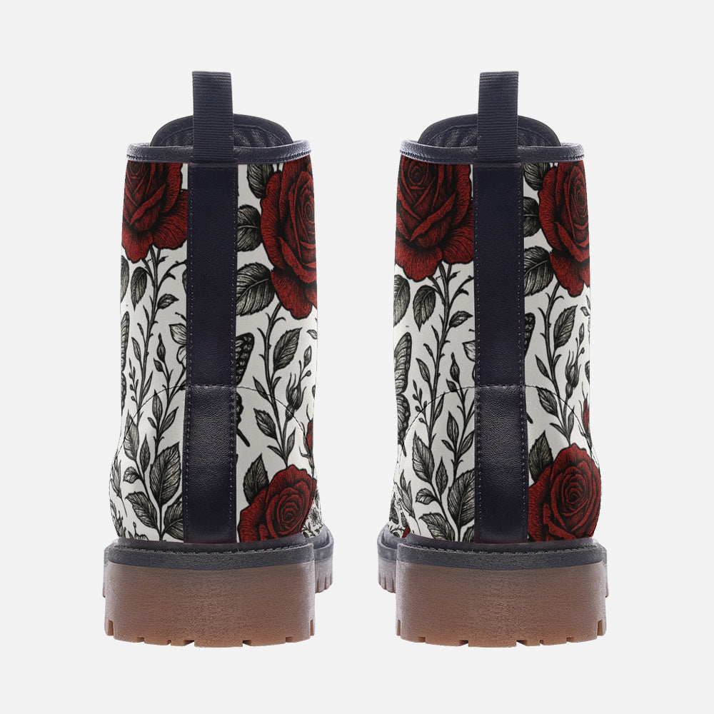 Casual Leather Boots with Red Roses Printy6