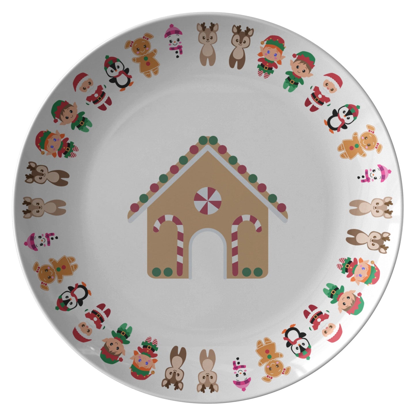 Christmas House Plate, Festive Holiday Tableware, Seasonal Serving PlaPRODUCT INFORMATION10" dinner plate manufactured from revolutionary polymer that is:
Microwave Safe
Oven Safe (250° up to 1 hour)
Dishwasher Safe
CPSC-Certified
FDAChristmasLoving.Shop