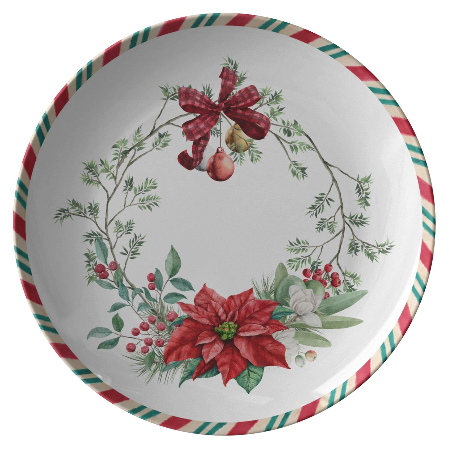 Christmas Plate Traditional Holiday Decor, Festive Dish, Seasonal TablPRODUCT INFORMATION10" dinner plate manufactured from revolutionary polymer that is:
Microwave Safe
Oven Safe (250° up to 1 hour)
Dishwasher Safe
CPSC-Certified
FDAChristmasLoving.Shop