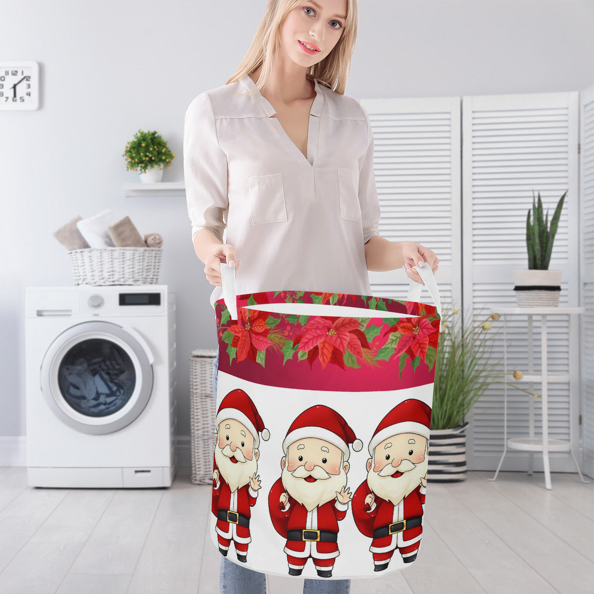 Christmas Round Laundry Basket Santa Claus Christmas decoration JewelryLuxeUS.store