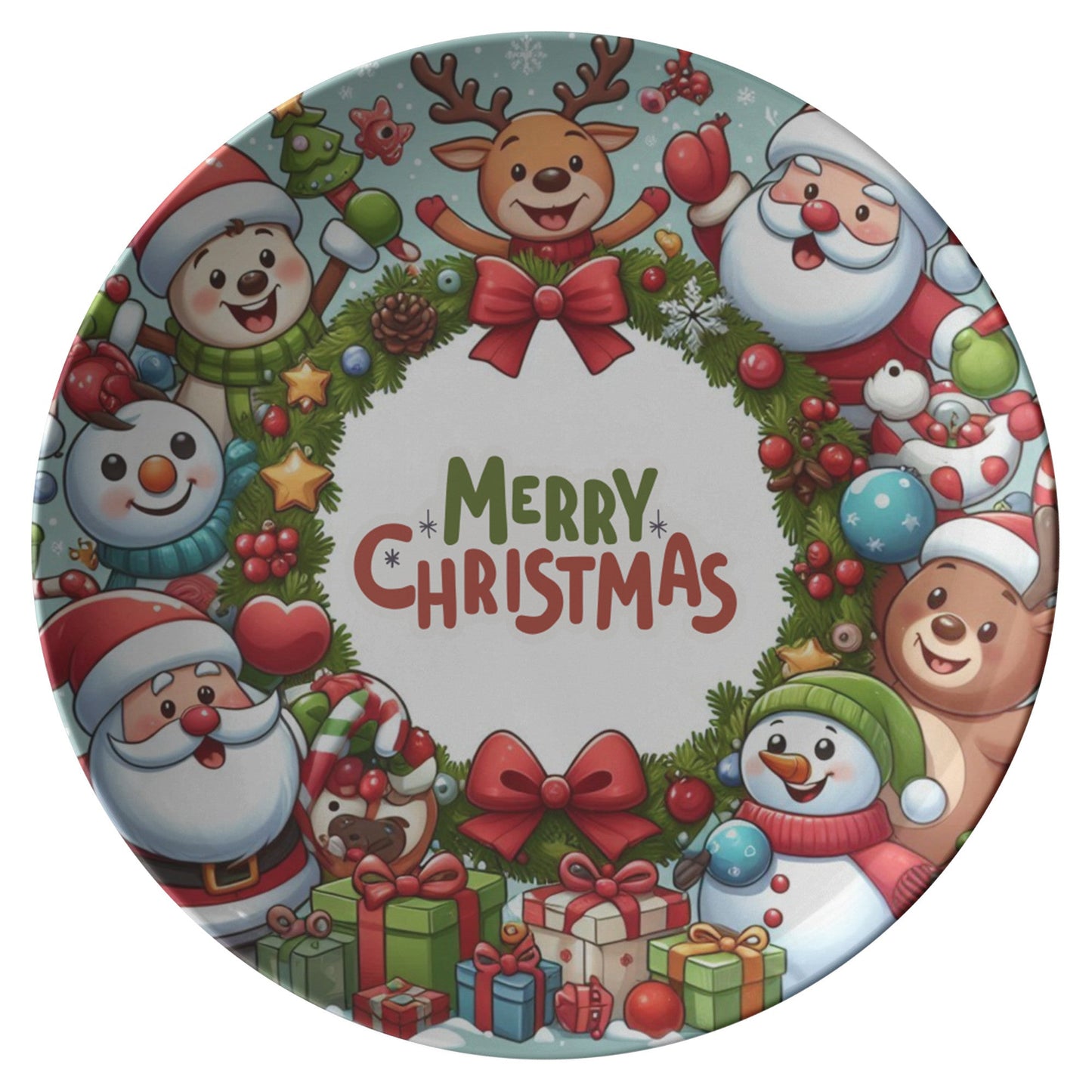Merry Christmas Plate, Holiday Dinnerware, Christmas Table Decor, FestPRODUCT INFORMATION10" dinner plate manufactured from revolutionary polymer that is:
Microwave Safe
Oven Safe (250° up to 1 hour)
Dishwasher Safe
CPSC-Certified
FDAChristmasLoving.Shop