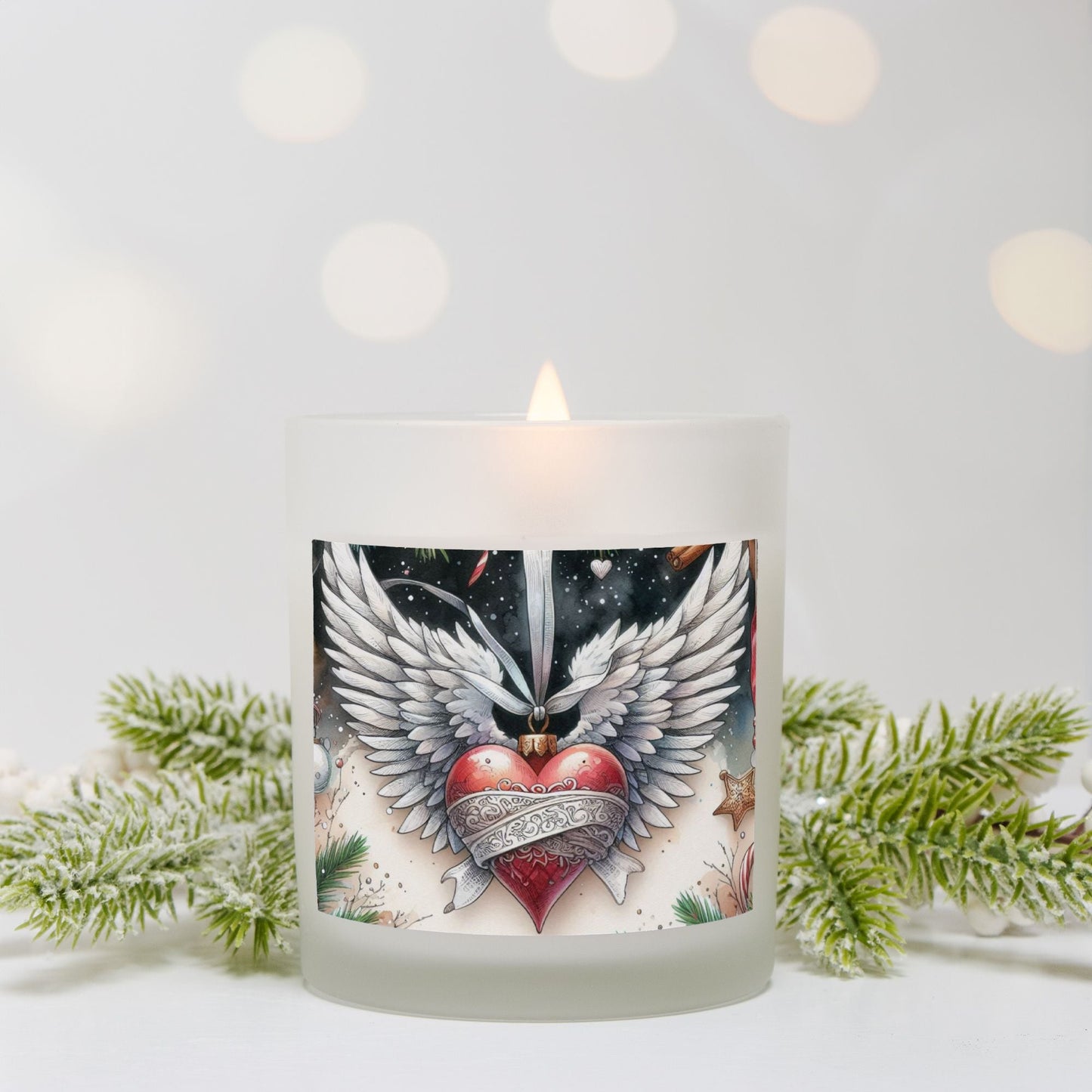 Angel Wings Christmas Candle Frosted Glass (Hand Poured 11 oz) by ChristmasLoving.Shop