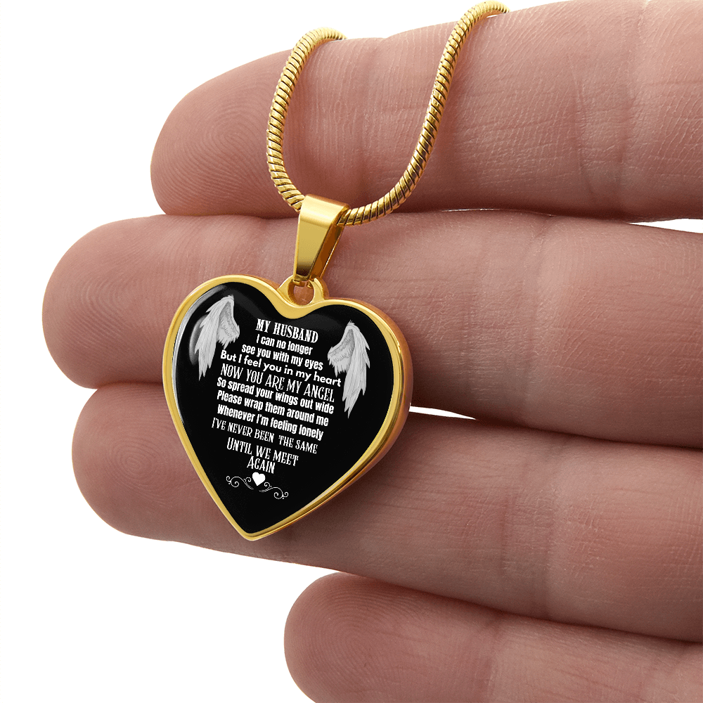 Husband Memorial Heart Pendant Necklace – Angel Memory Keepsake, In Loving Memory Jewelry, Sympathy Gift for Widow