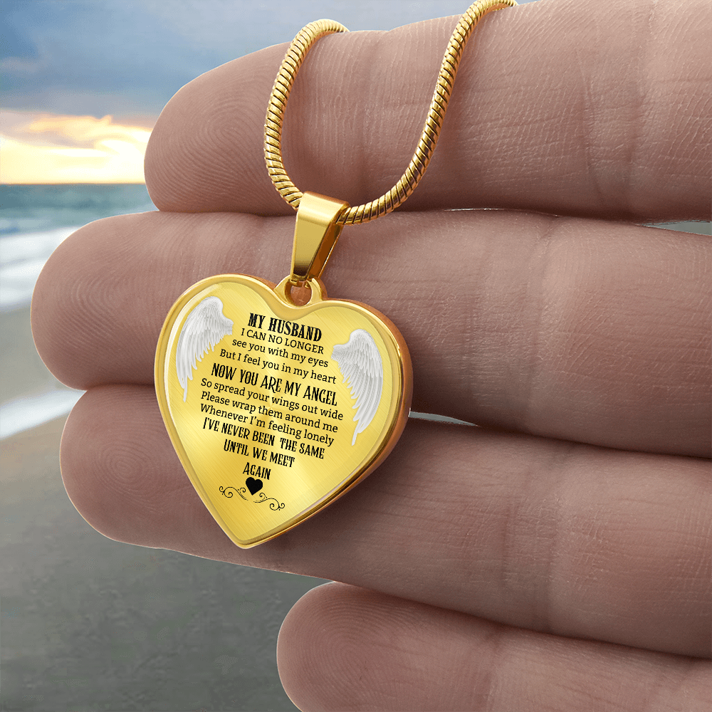 Husband Memorial Heart Necklace, Angel Keepsake Pendant, Loss of Husband Gift, In Loving Memory Jewelry ShineOn Fulfillment
