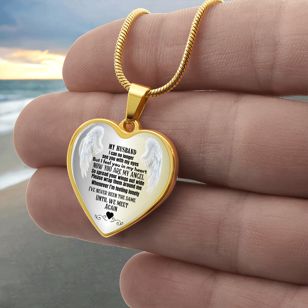 Husband Memorial Heart Pendant Necklace Angel Keepsake Jewelry for Widows In Loving Memory Gift Personalized Loss Remembrance Jewelry ShineOn Fulfillment