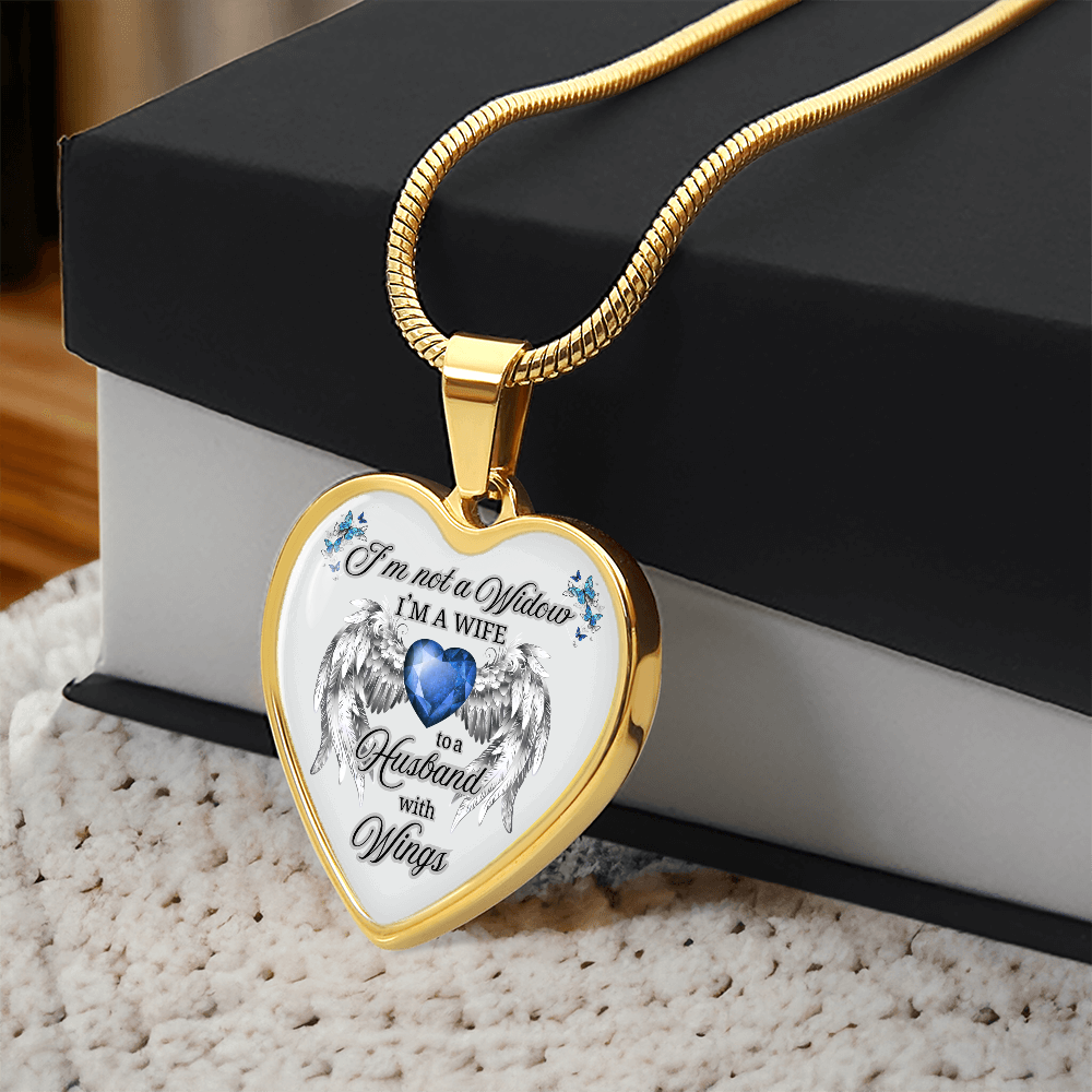 Husband in Heaven Memorial Necklace – “Wife to a Husband with Wings” Heart Pendant Gift