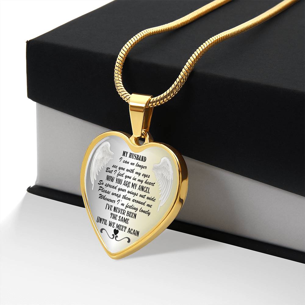 Personalized Husband Memorial Heart Necklace: Angel Memory Keepsake ShineOn Fulfillment