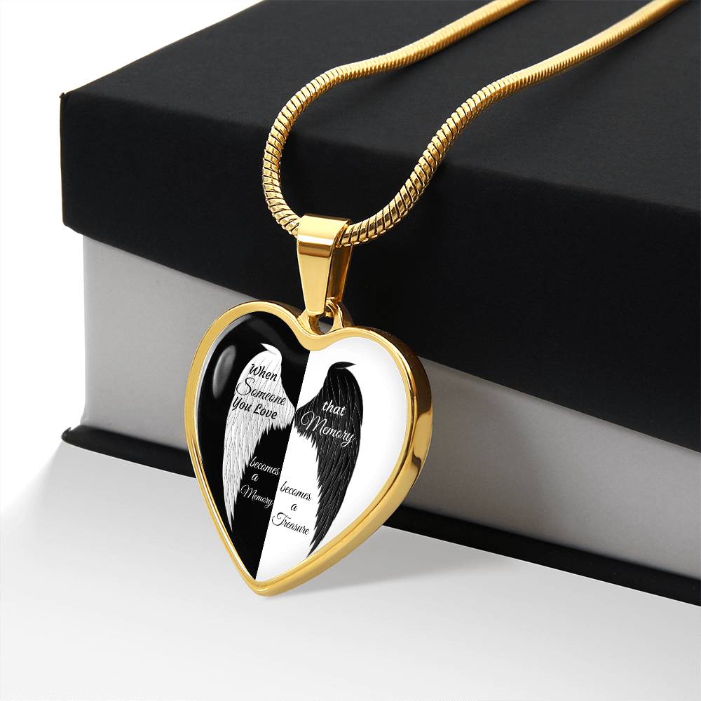 Luxury Graphic Heart Necklace When Someone You love becomes a Memory, black white Angel Wings ShineOn Fulfillment