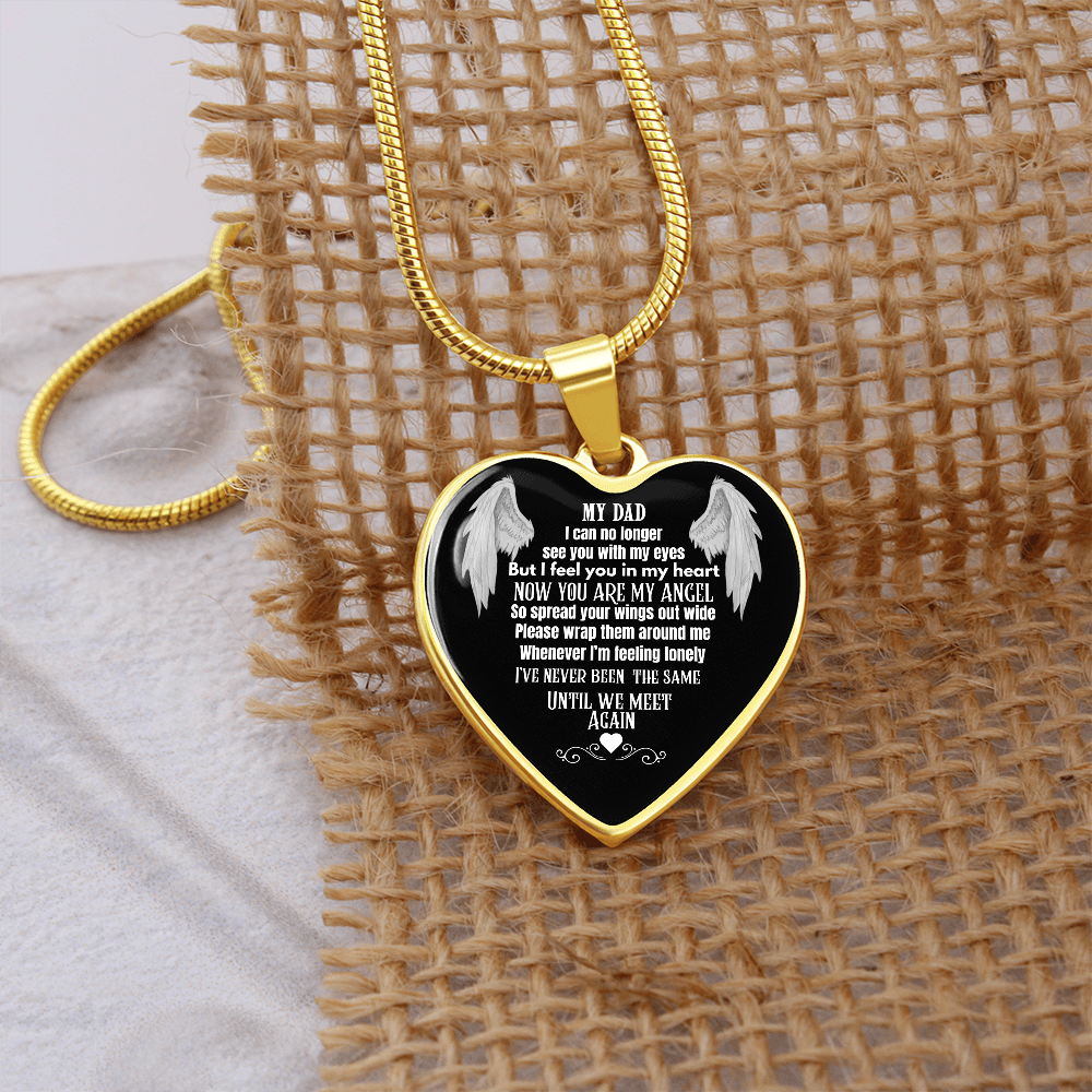 Dad Memorial Heart Necklace – Angel Wings Keepsake, Bereavement Gift ShineOn Fulfillment