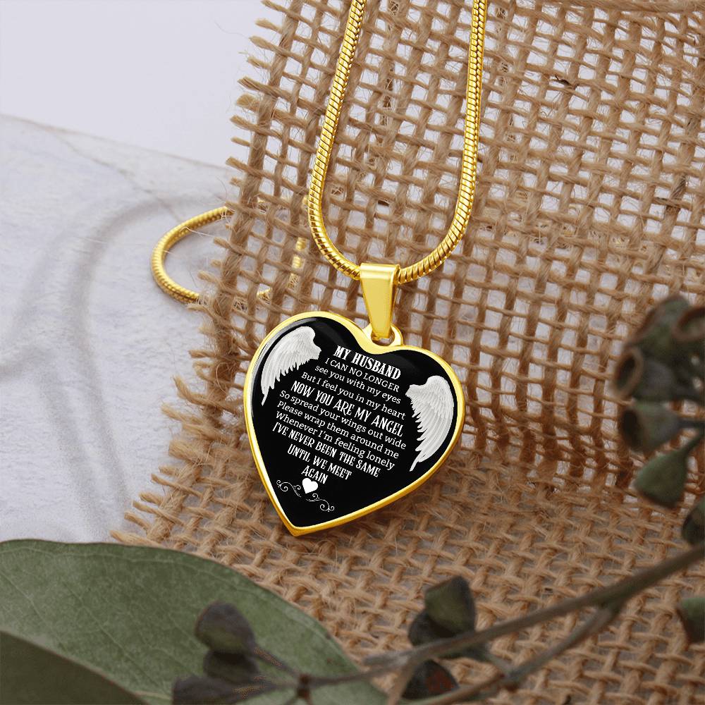 Husband Memorial Heart Pendant, Personalized Angel Keepsake, Sympathy Jewelry Gift