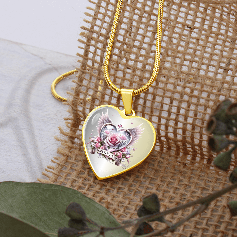 Luxury Heart Necklace - Pink Rose Forever Loved ShineOn Fulfillment