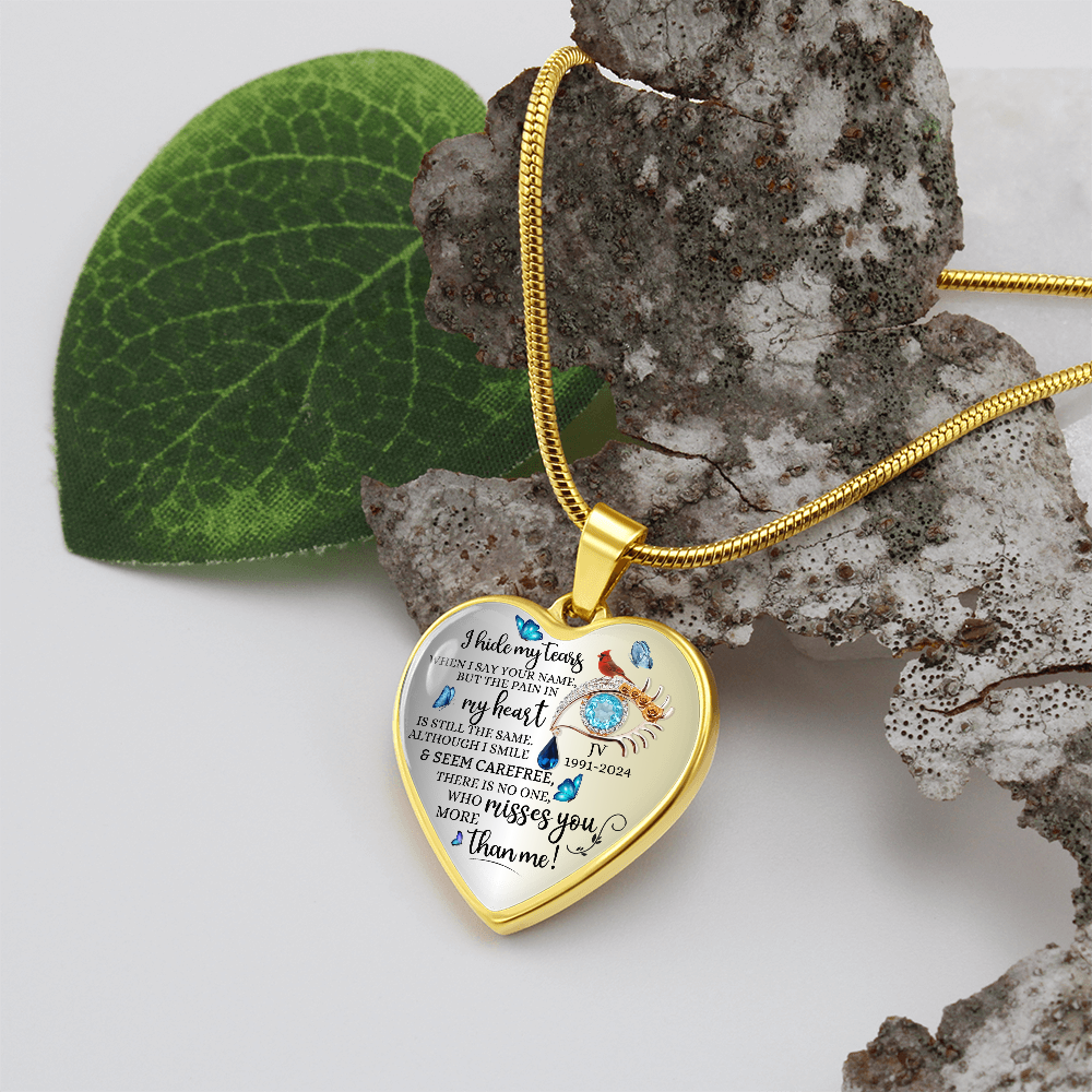 Luxury Graphic Heart Pendant Necklace I hide my tears when I say Your Name personalized memorial Jewelry ShineOn Fulfillment