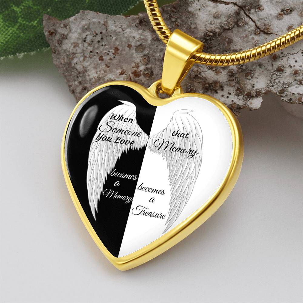 Luxury Graphic Heart Necklace Black and White with White Angel wings ShineOn Fulfillment