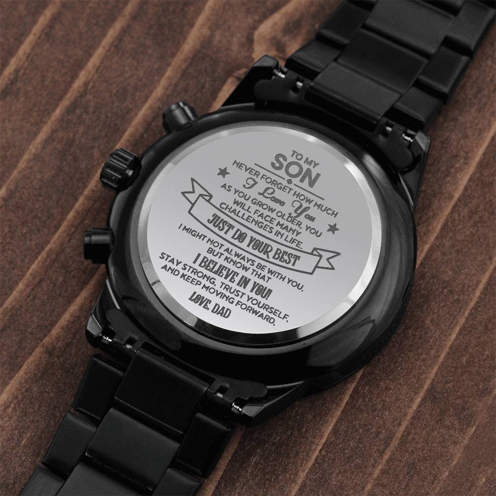Black Chronograph Watch with Engraving To my Son, love Dad ShineOn Fulfillment