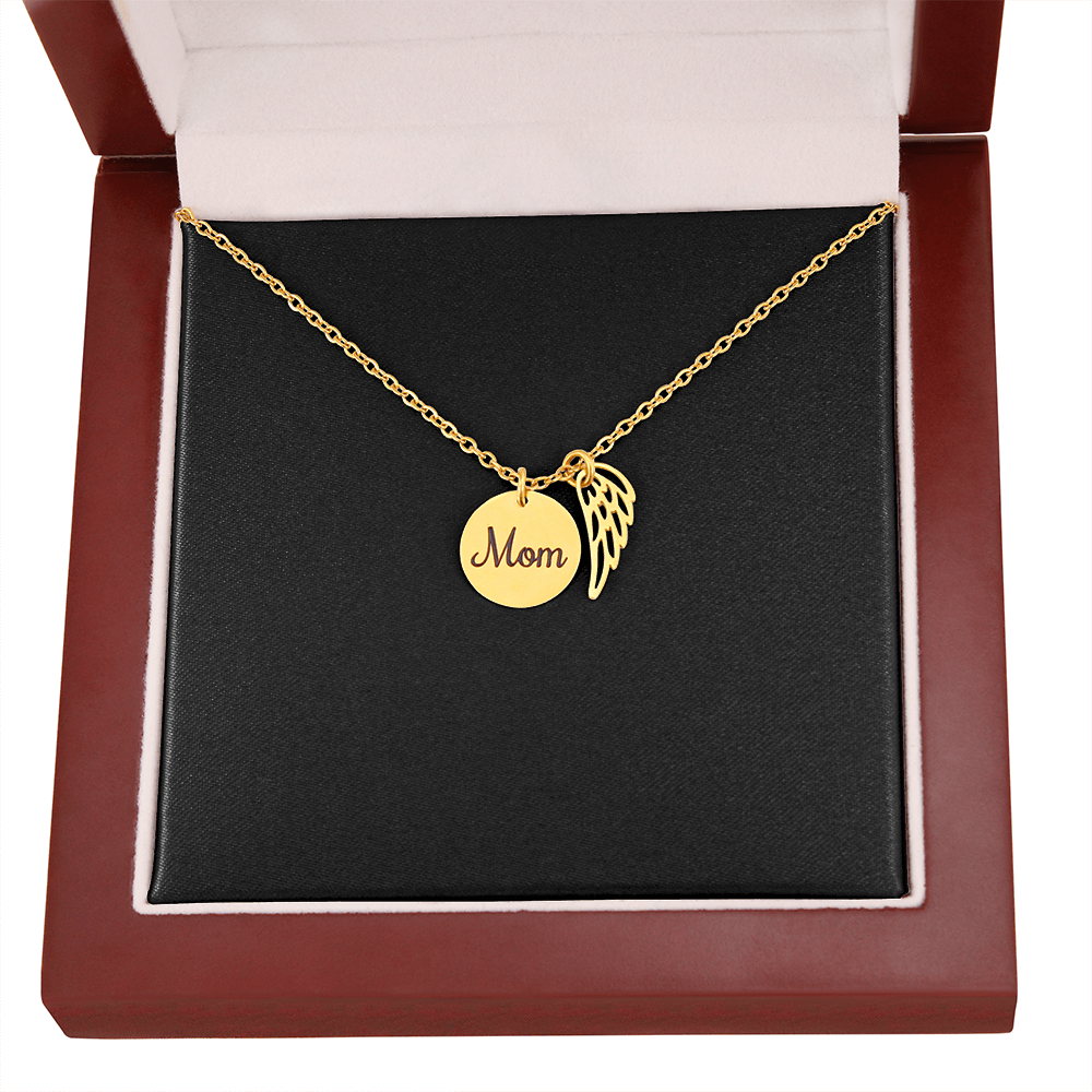 Memorial Necklace – Mom Remembrance Necklace Angel Wing Charm ShineOn Fulfillment
