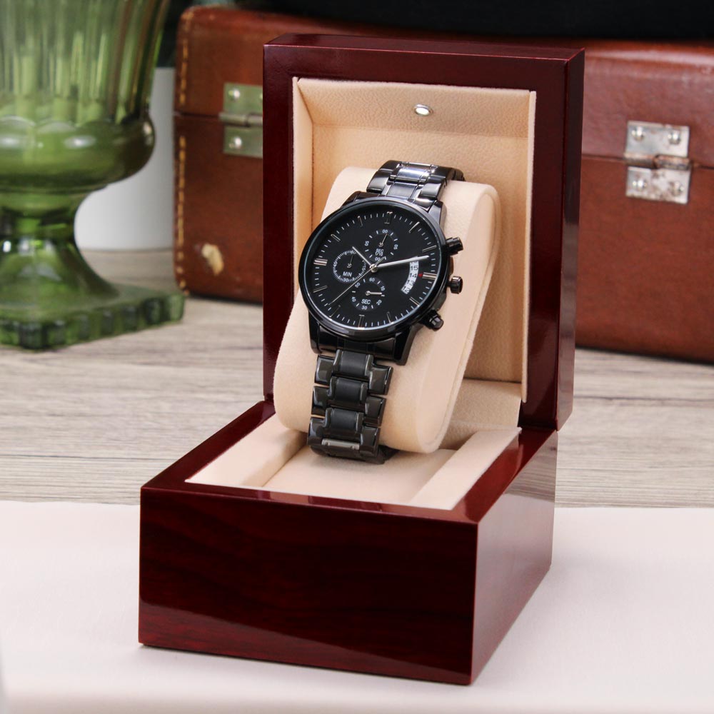 Black Chronograph Watch with Engraving Every second with you matters, personalized ShineOn Fulfillment