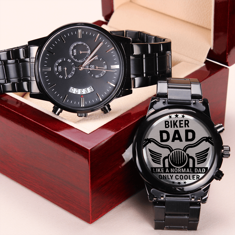 Black Chronograph Watch with Engraving Biker Dad ShineOn Fulfillment
