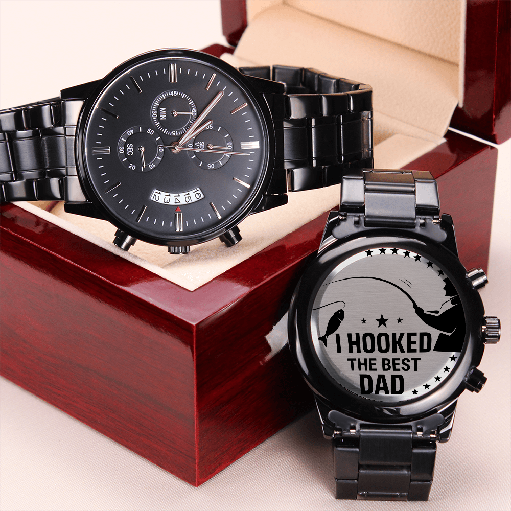 Black Chronograph Watch with Engraving I hooked the best Dad ShineOn Fulfillment