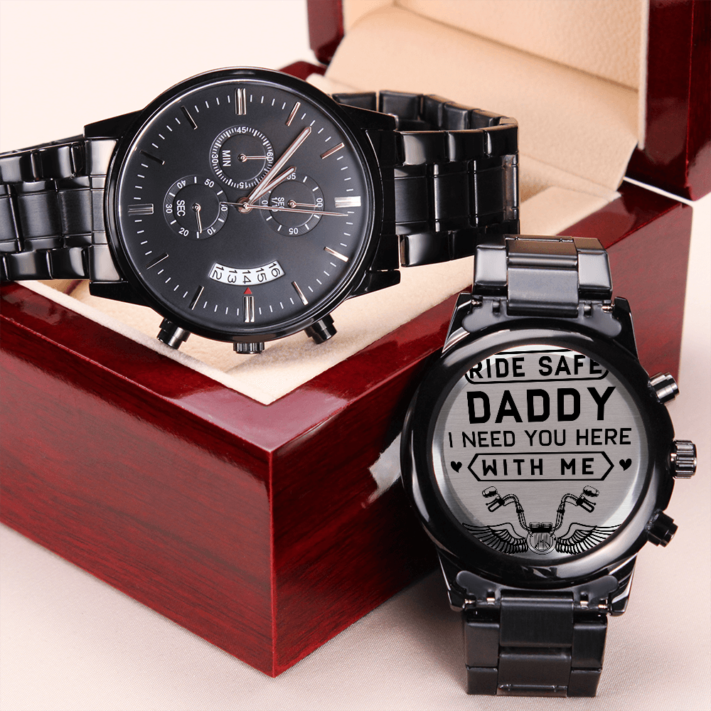 Black Chronograph Watch with Engraving Ride safe Daddy ShineOn Fulfillment