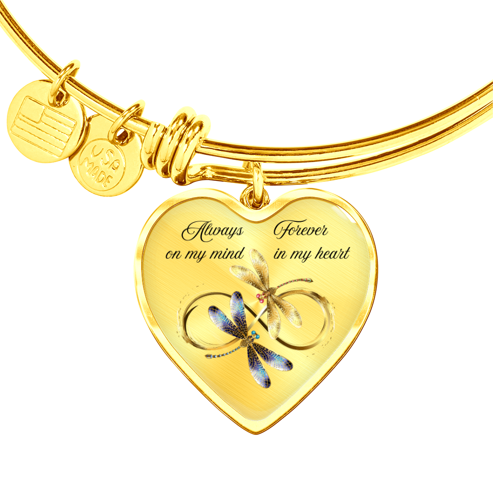 Luxury memorial Heart Bangle forever and always Dragonfly design