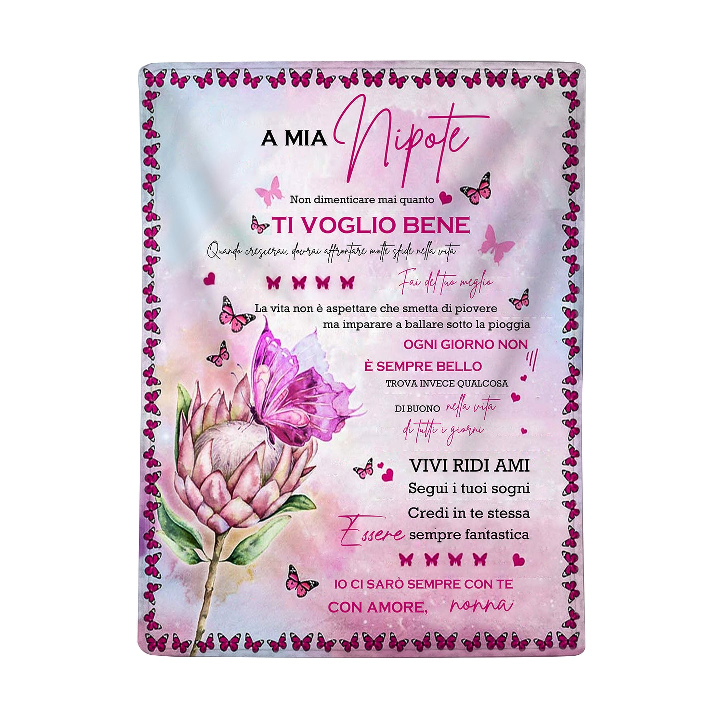 Flowers and Butterflies Pattern Italian Language Flannel Blanket by cmoffer