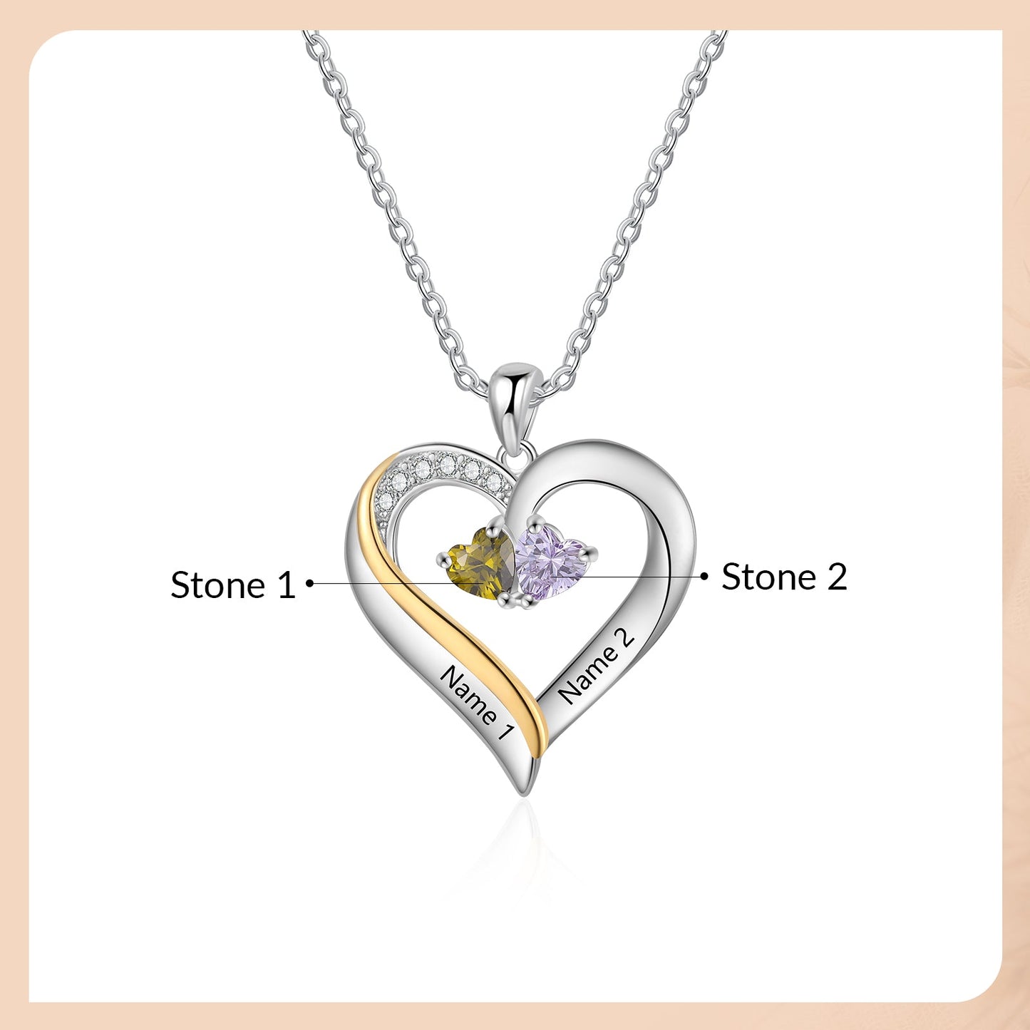 925 Sterling silver Custom Birthstone Engraved Necklace cmoffer