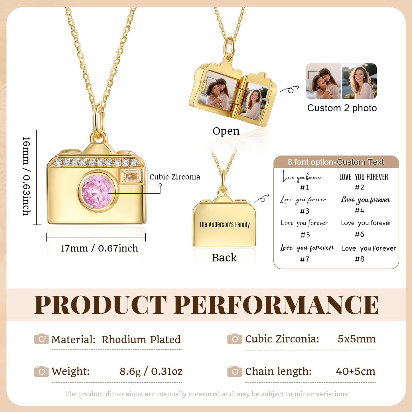 Brass Personalized birthstone & photo necklace