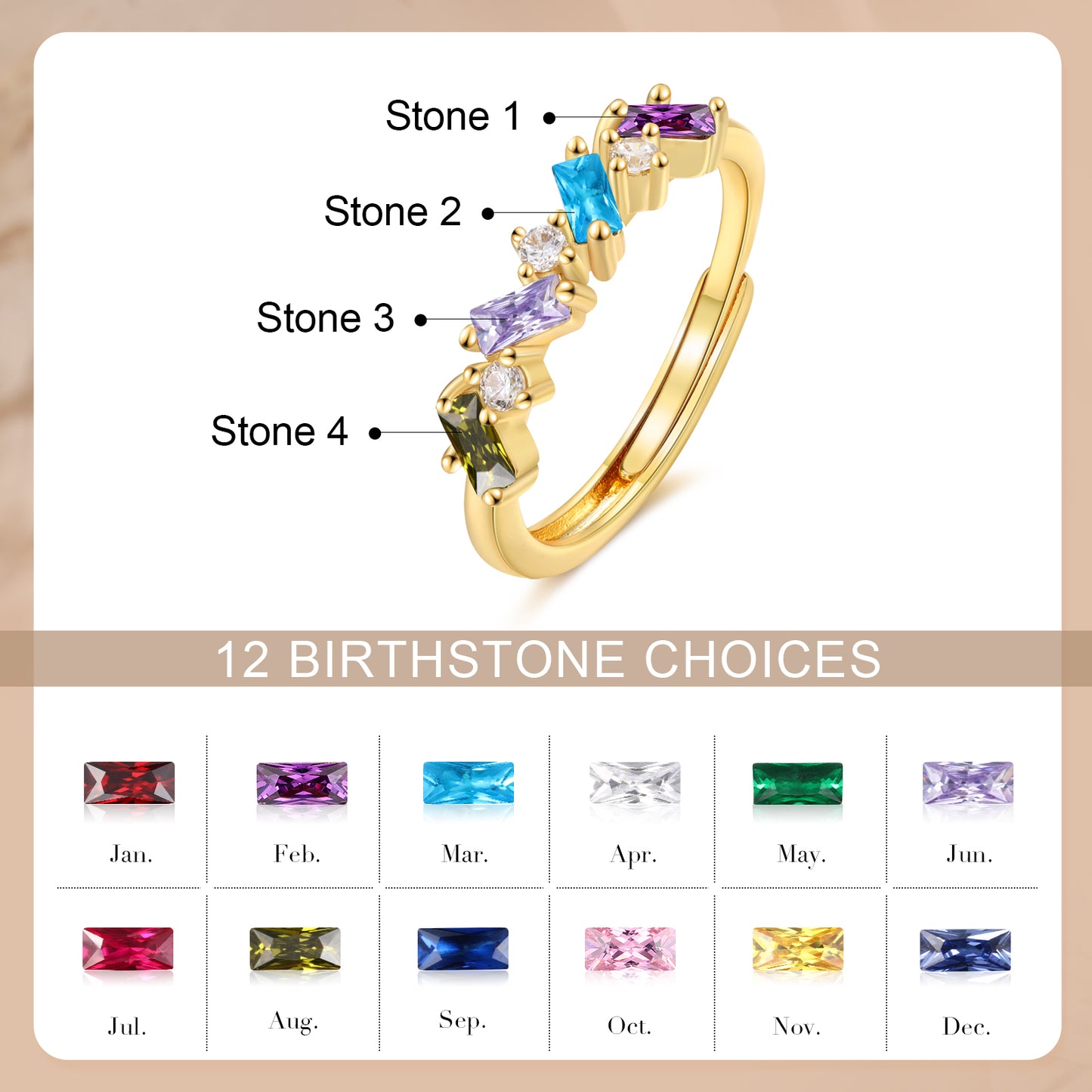 Brass personalized birthstone ring
