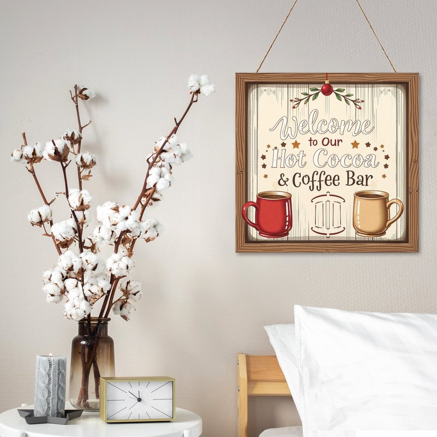 Welcome Coffe Bar Christmas Hot Cocoa Sign Square Wood Wall Decor Hanging Sign-12"x12"/30x30cm by SALE-Personal Design