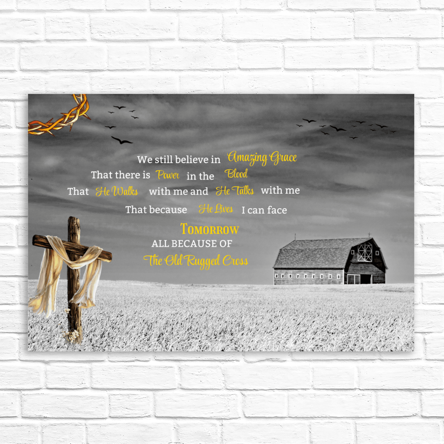 Landscape Canvas I still believe in Amazing Grace verse, old barn design - JewelryLuxeUS.Shop