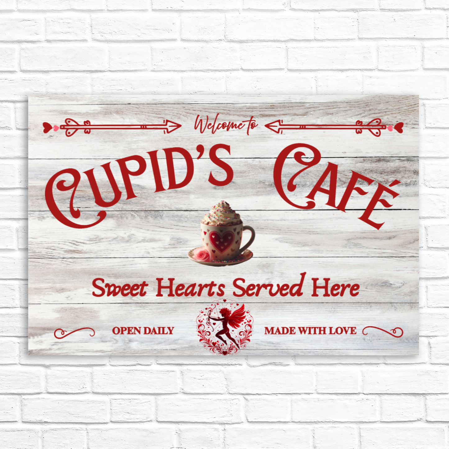 Valentine's Day Canvas Wall art Gift idea, Cupid's Cafe Sign MyPrintStreet