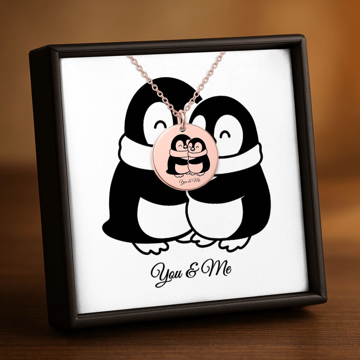 Personalized Penguin Coin Necklace for Couples – Custom Valentine Jewelry OwnPrint