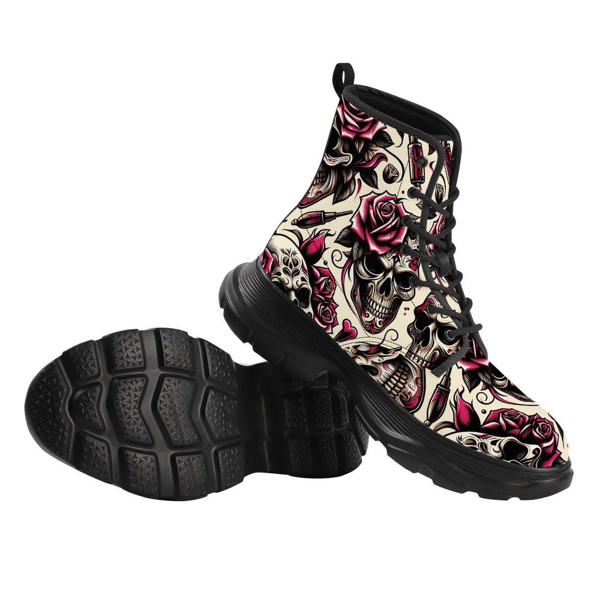Skull and Rose Chunky Boots JewelryLuxeUS.store