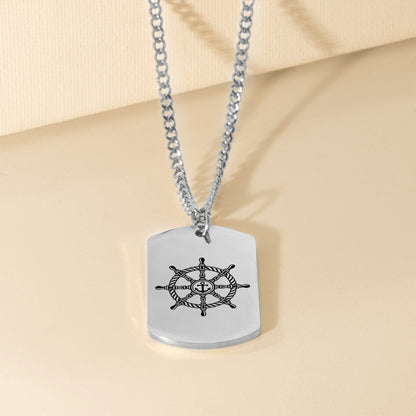 Husband Cuban Tag Necklace with Ship Wheel OwnPrint