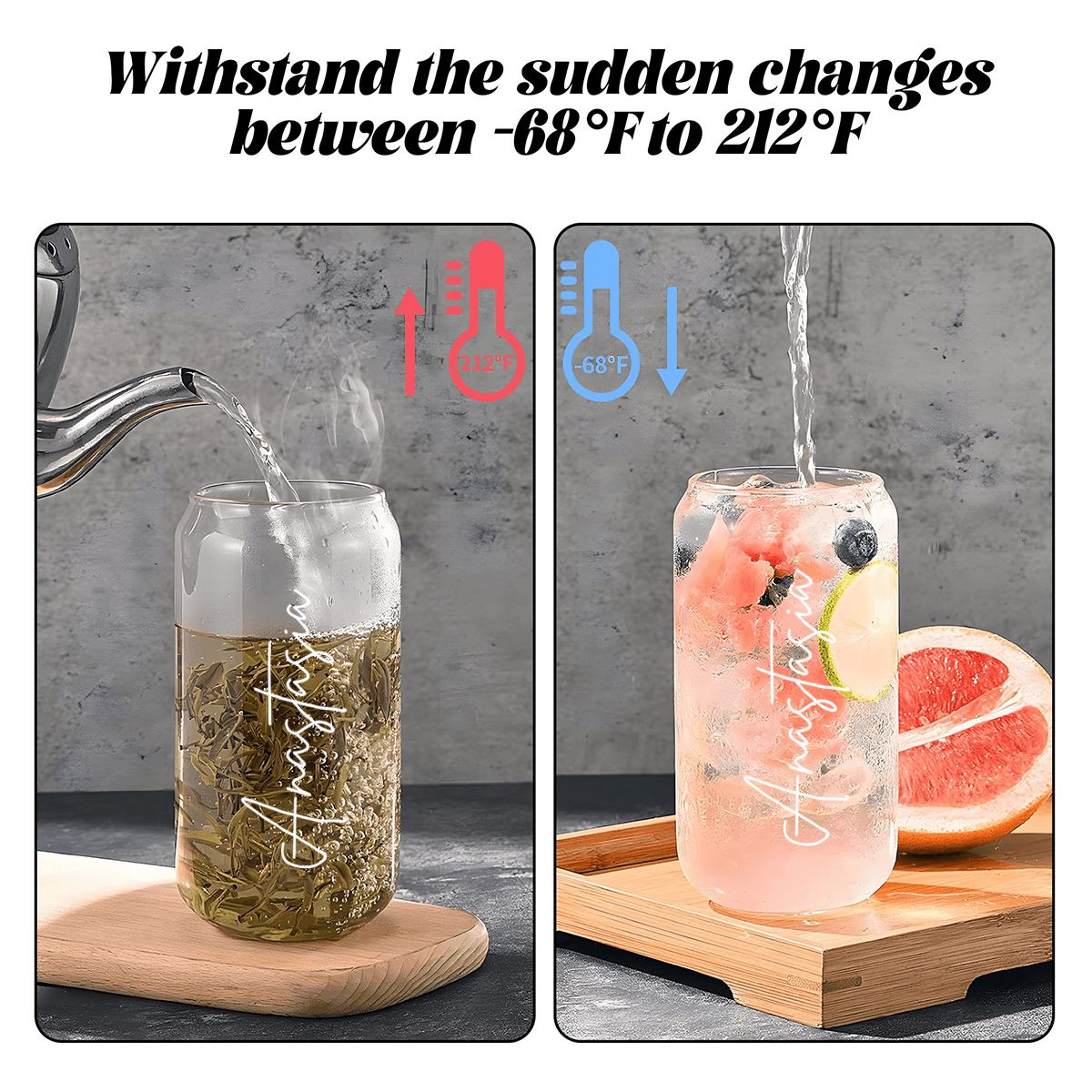 Personalized Glass Tumbler with Straw & Bamboo Lid  (16oz) JewelryLuxeUS.Shop