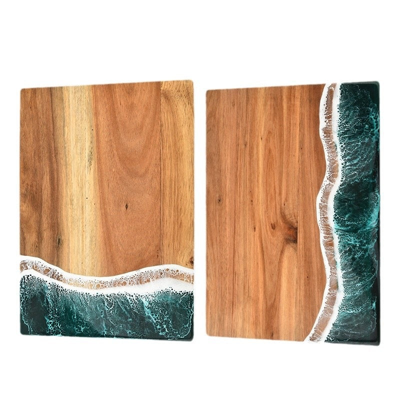 Acacia Wood and New Resin Cutting Board Wave Spliced Design Kitchen Fruit and Steak Board for Chopping Rectangle Wooden Boards by eprolo