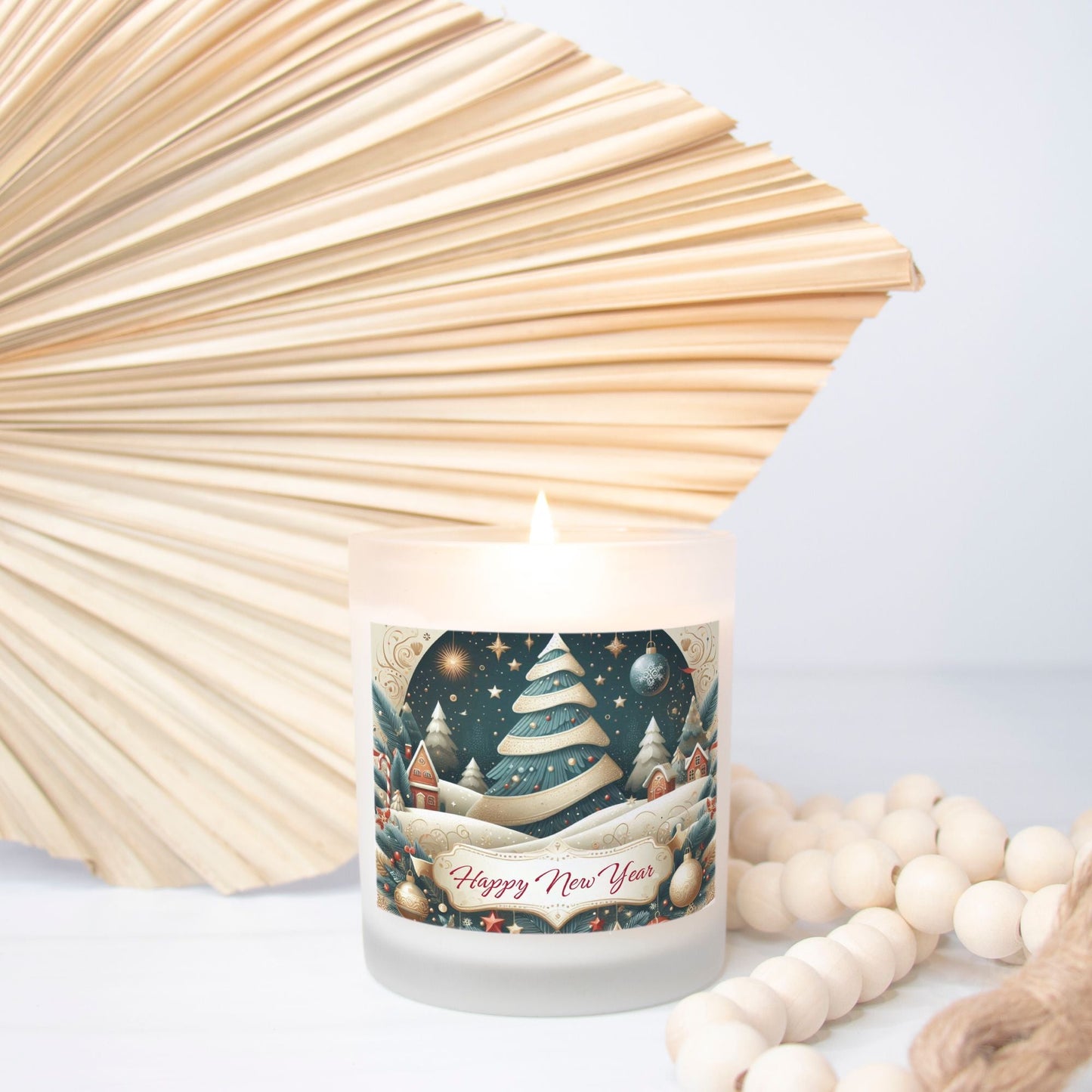 Happy New Year Candle Frosted Glass (Hand Poured 11 oz) by ChristmasLoving.Shop