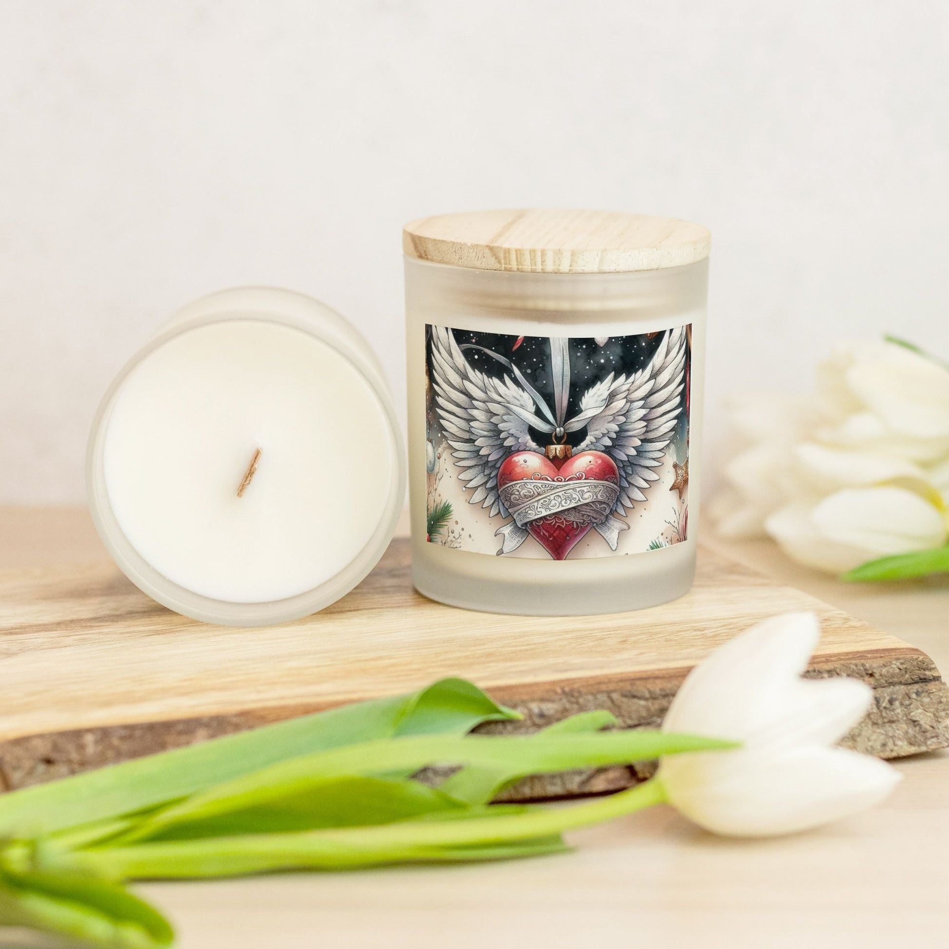 Angel Wings Christmas Candle Frosted Glass (Hand Poured 11 oz) by ChristmasLoving.Shop