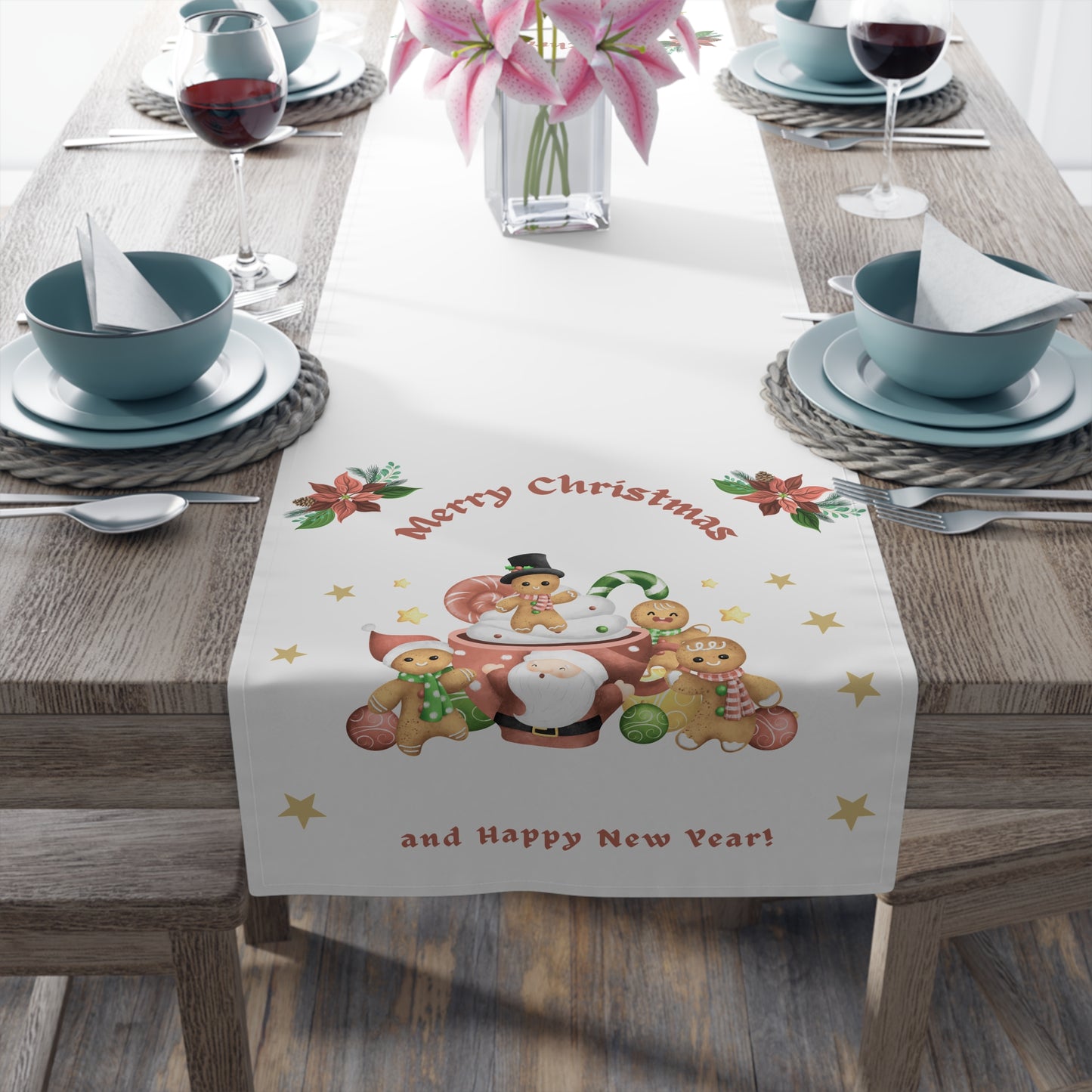 Table Runner, Holiday Table Decor, Festive Cheer Cotton, Polyester, Christmas Dining Room Decor, Seasonal Table Linens, Thanksgiving Hostess by Printify