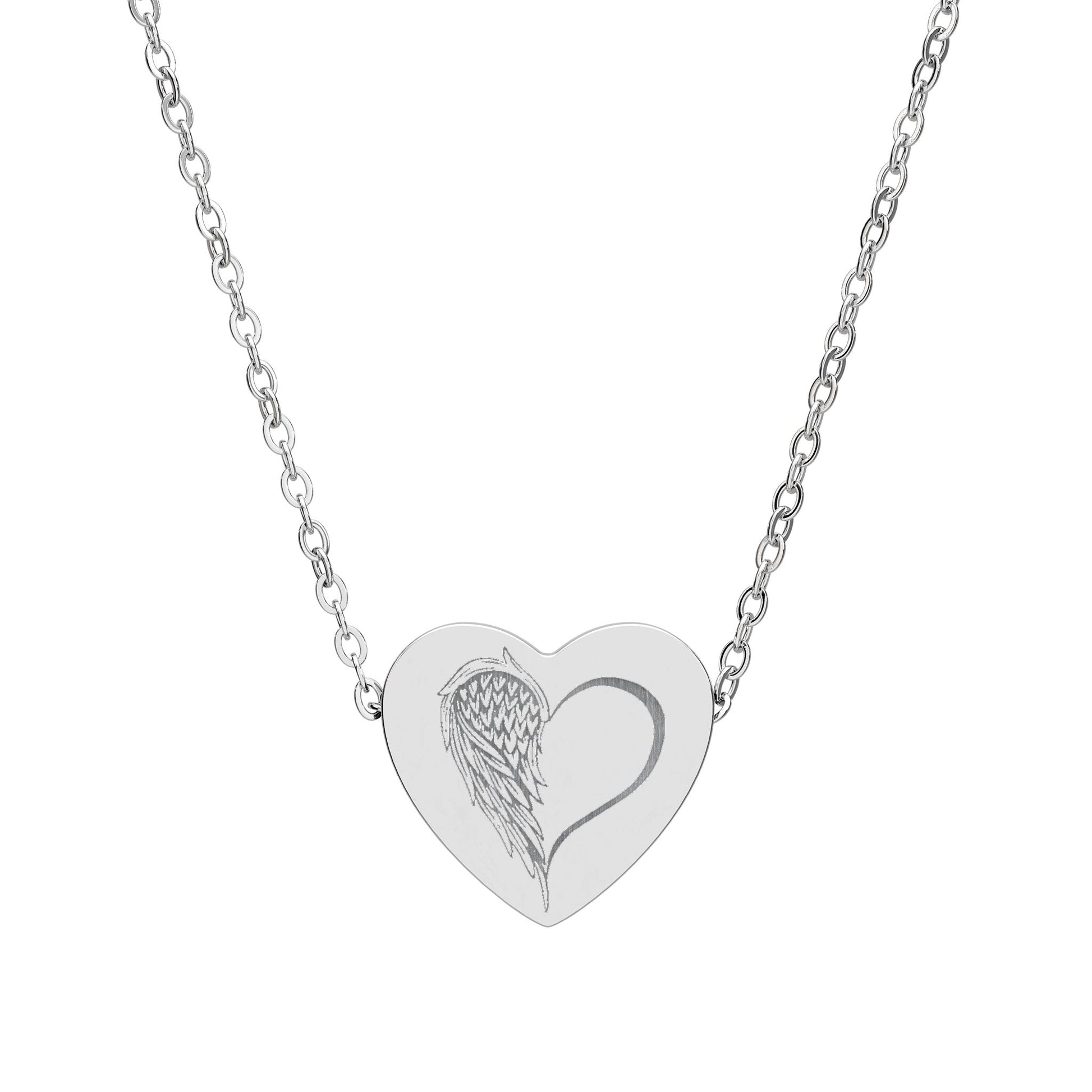 Engraved Heart Necklace — Half Angel Wings Design by Printify