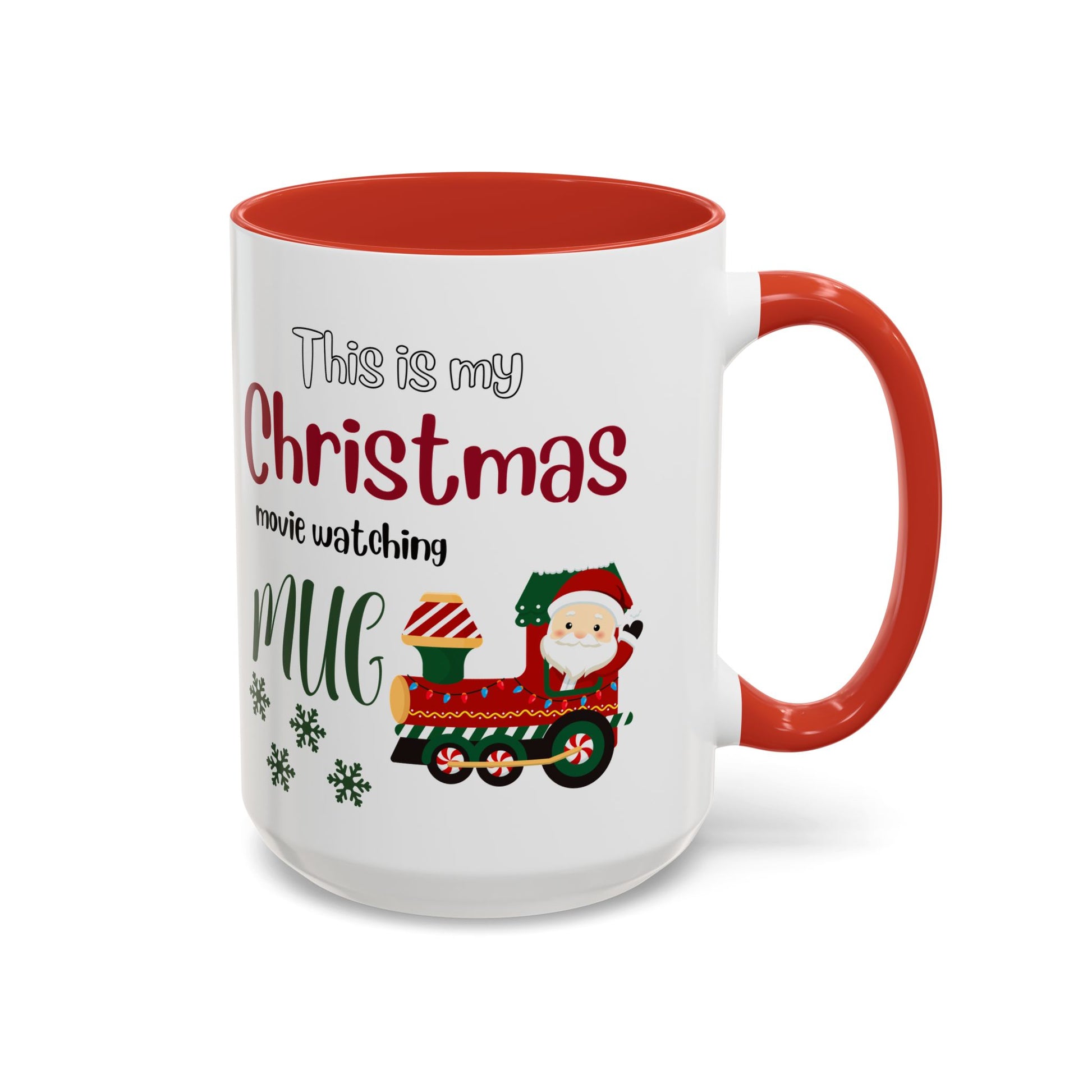 Christmas Movie Watching Accent Coffee Mug (11, 15oz) - Cozy Holiday Mug, Festive Hot Cocoa Cup, Winter Movie Night Gift, Santa Claus Mug, by Printify