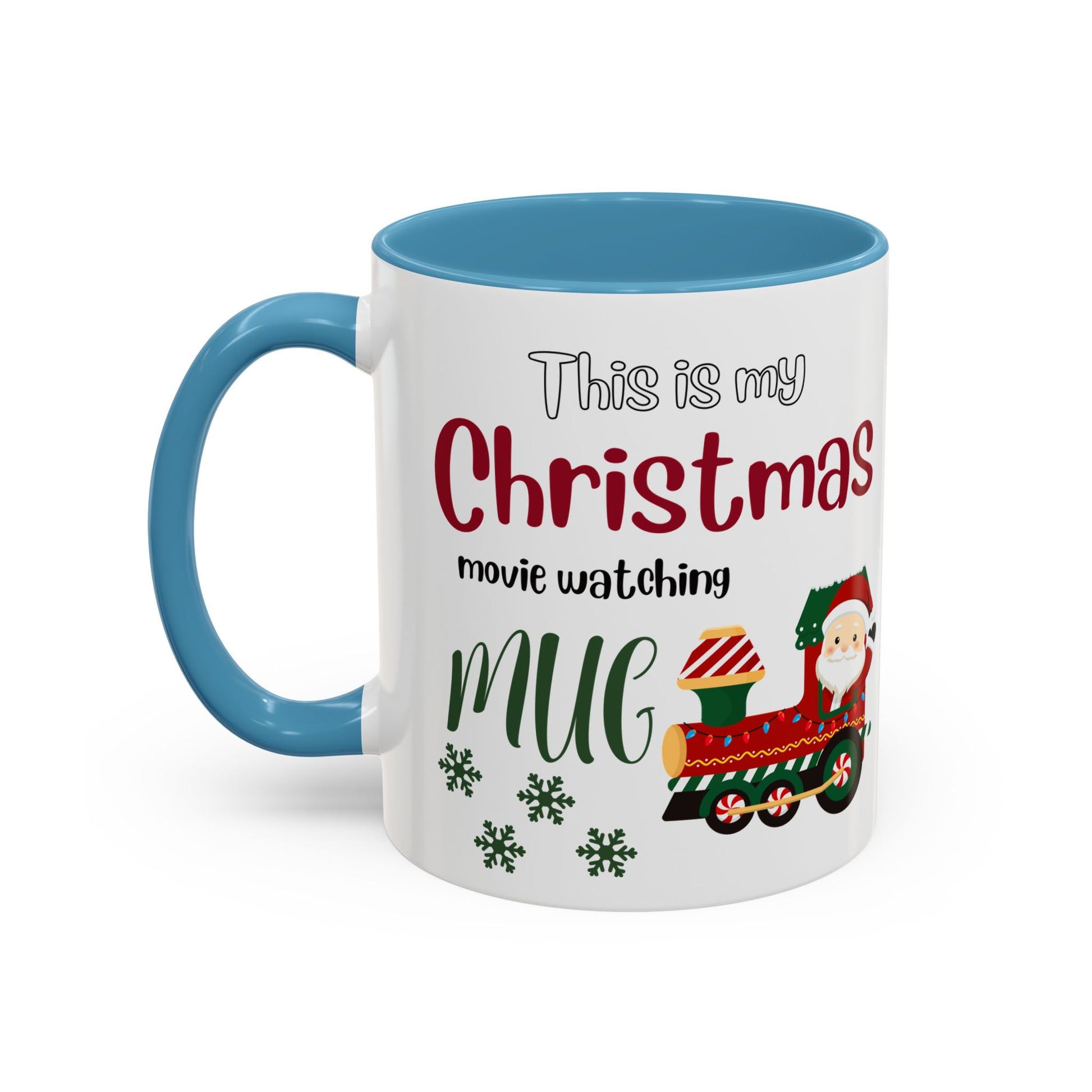 Christmas Movie Watching Accent Coffee Mug (11, 15oz) - Cozy Holiday Mug, Festive Hot Cocoa Cup, Winter Movie Night Gift, Santa Claus Mug, by Printify