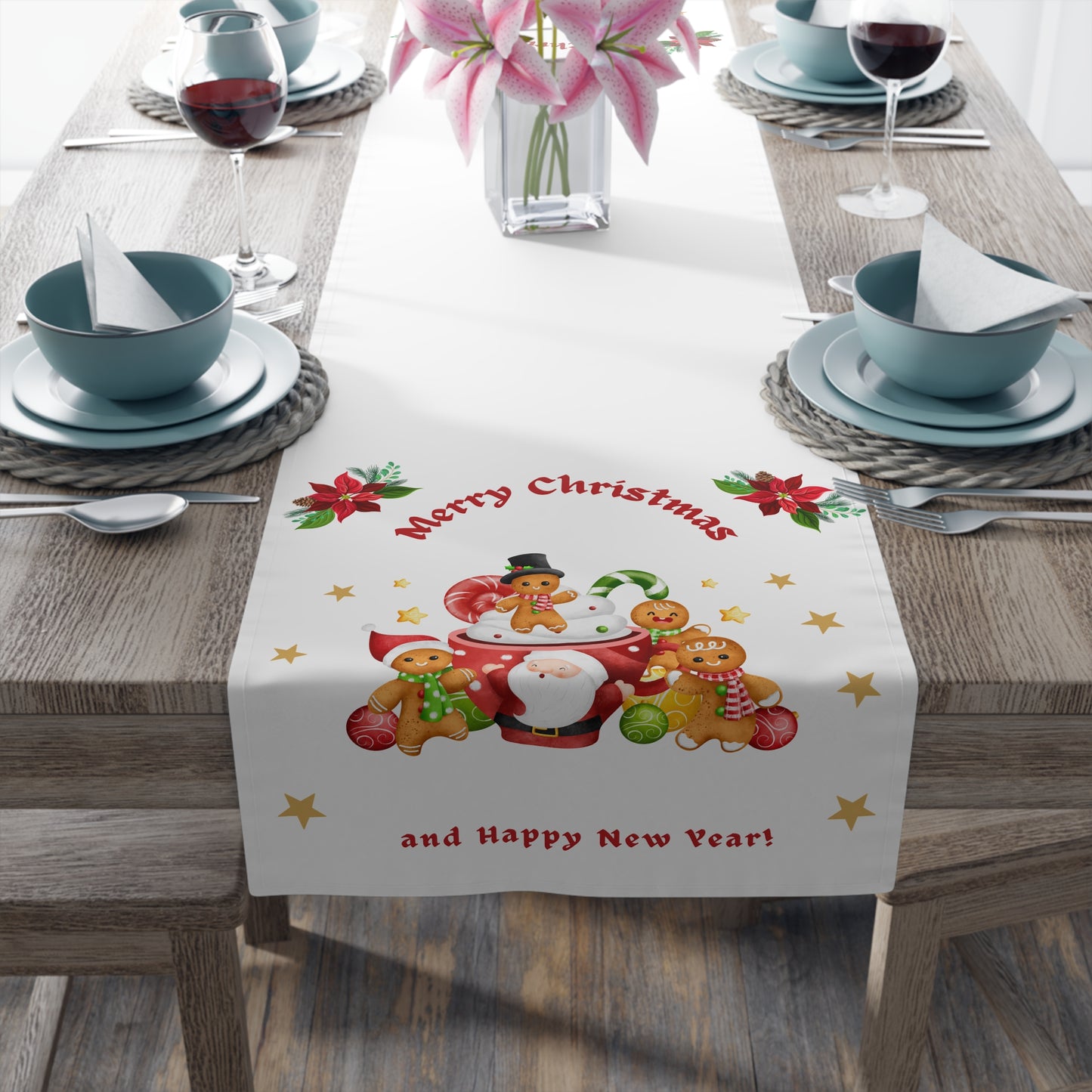 Table Runner, Holiday Table Decor, Festive Cheer Cotton, Polyester, Christmas Dining Room Decor, Seasonal Table Linens, Thanksgiving Hostess by Printify