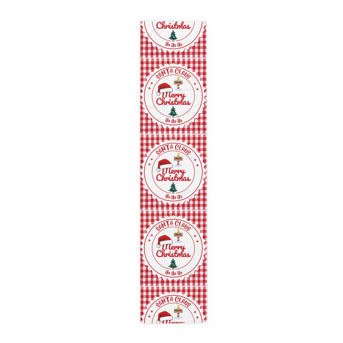 Table Runner, Christmas Decoration Santa Claus Ho Ho Ho, Red White, Cotton Poly, Home Decor, Holiday Table Linen, Festive Dining Accessories by Printify