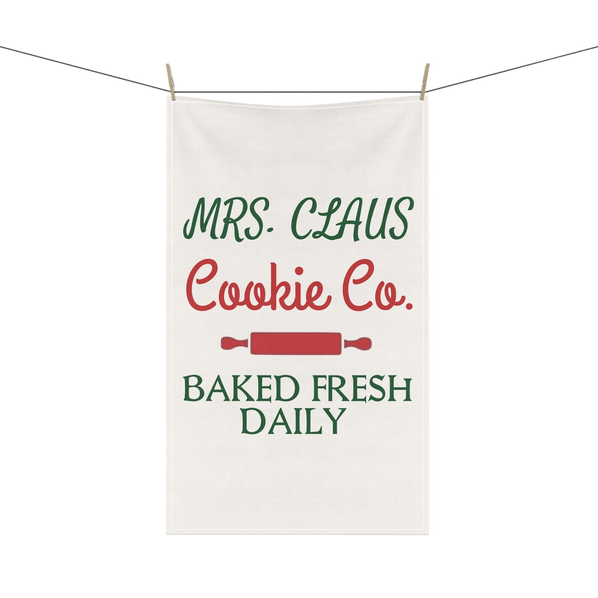 Mrs Claus Cookie Co Tea Towels, Christmas Kitchen Decor, Baked Fresh Daily, Holiday Hostess Gift, Cotton Poly Dish Towels by Printify